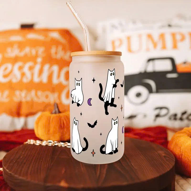 Ghost Cat Halloween Ceramic Coffee Mug - 15oz Cute Spooky Cat Cup