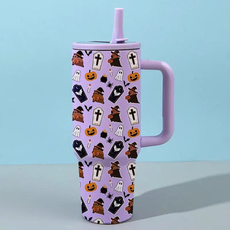 40oz Halloween Ghost Stainless Steel Tumbler with Handle and Straw Lid