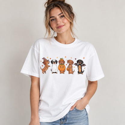 Dachshund Halloween Shirt Cute Dog Pumpkin Ghost Graphic Tee