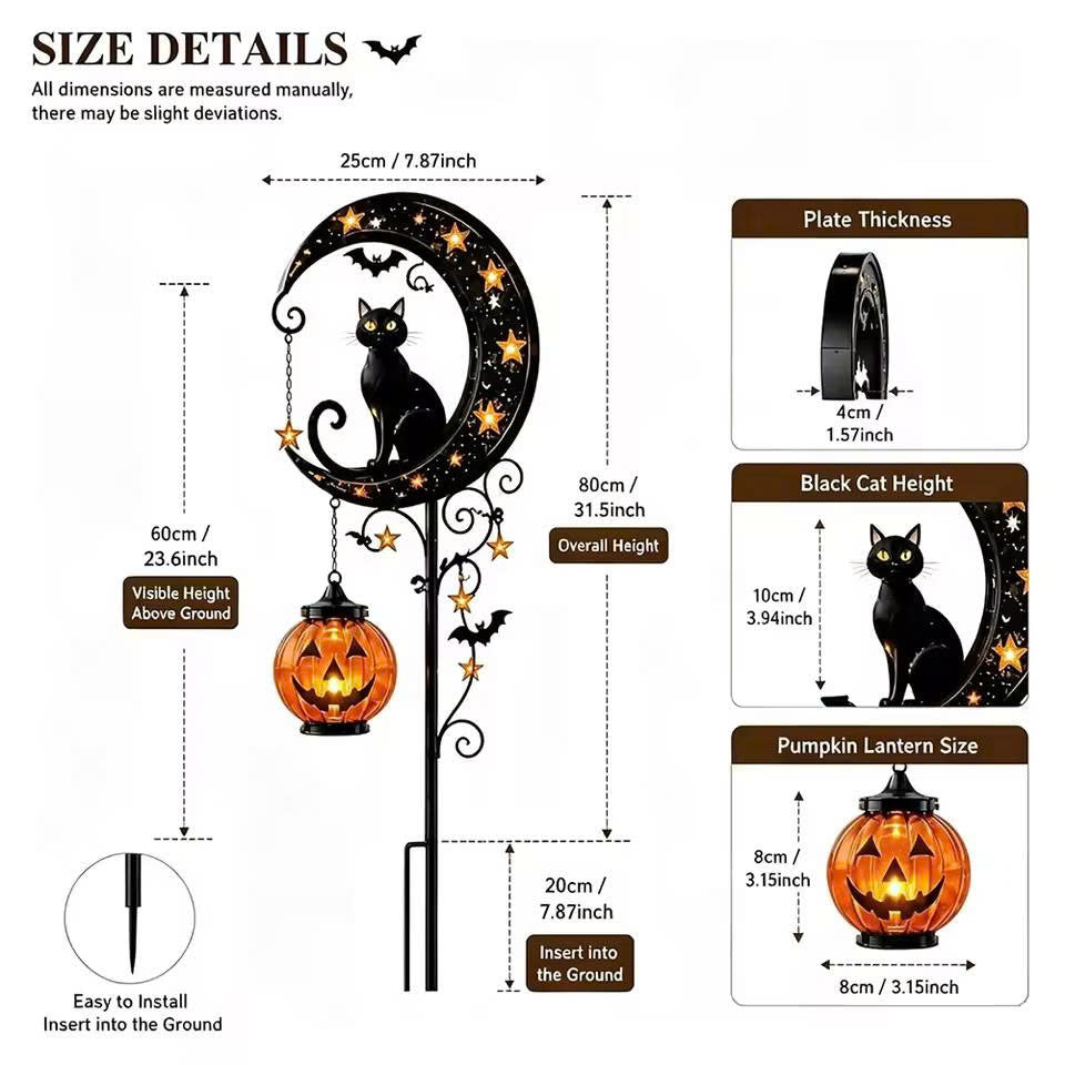 Solar Halloween Pathway Lights - Black Cat & Pumpkin Decor