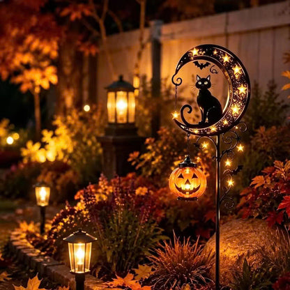 Solar Halloween Pathway Lights - Black Cat & Pumpkin Decor