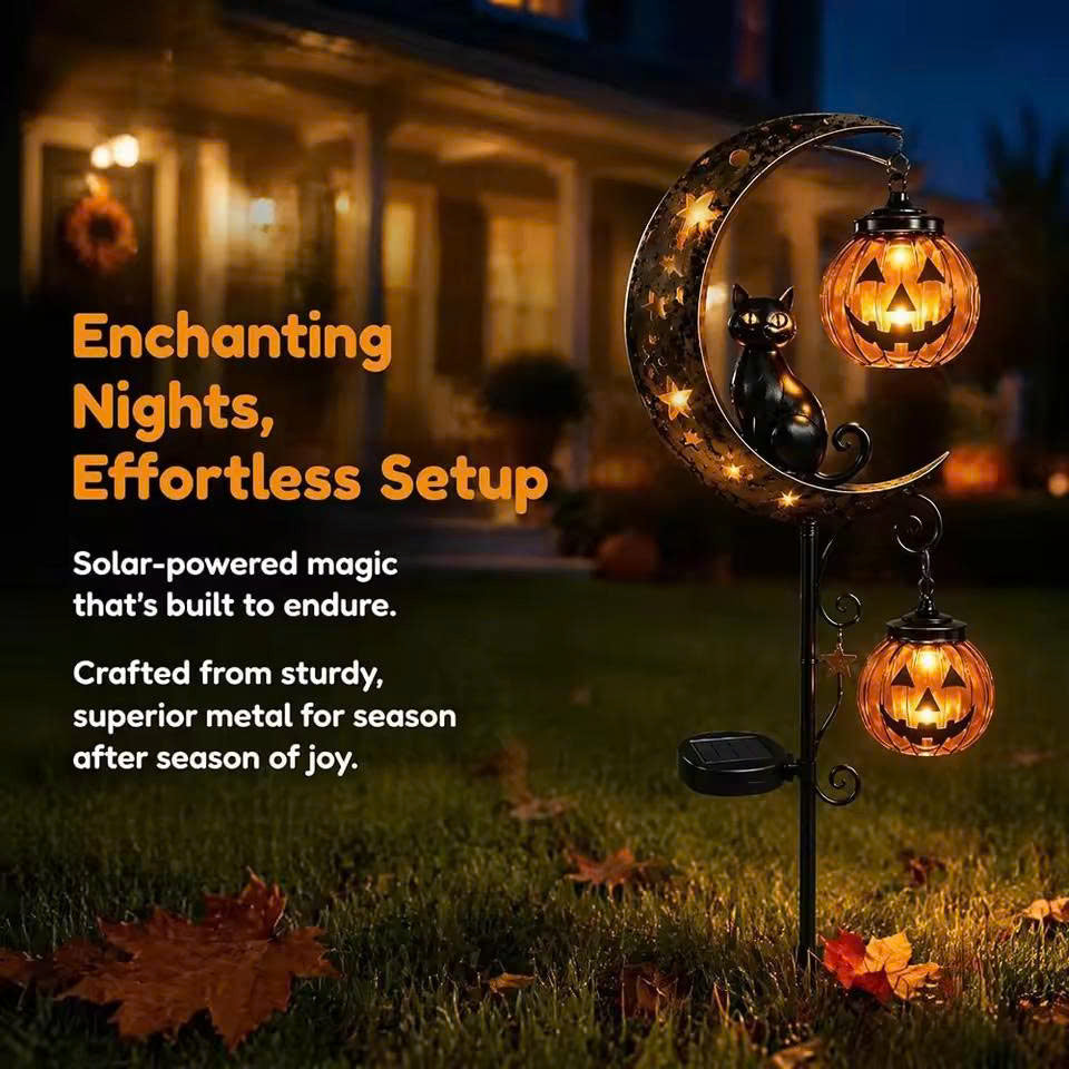 Solar Halloween Pathway Lights - Black Cat & Pumpkin Decor