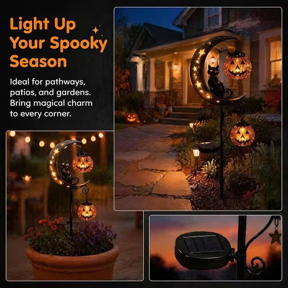Solar Halloween Pathway Lights - Black Cat & Pumpkin Decor