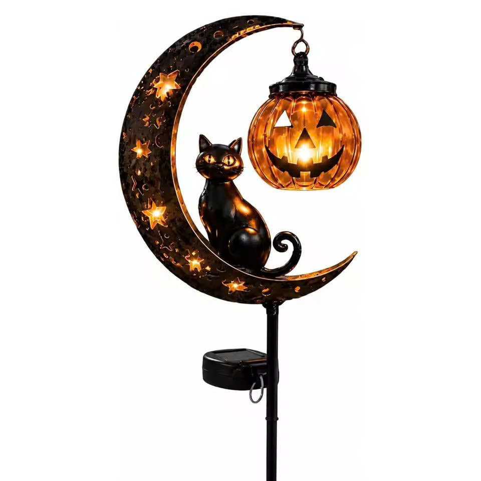 Solar Halloween Pathway Lights - Black Cat & Pumpkin Decor