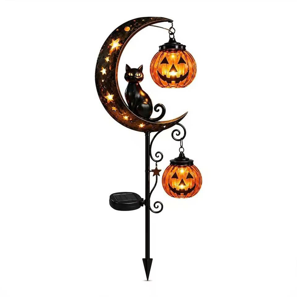 Solar Halloween Pathway Lights - Black Cat & Pumpkin Decor