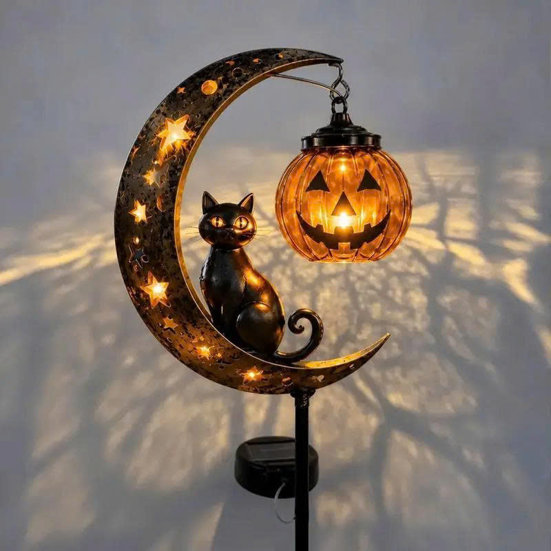 Solar Halloween Pathway Lights - Black Cat & Pumpkin Decor