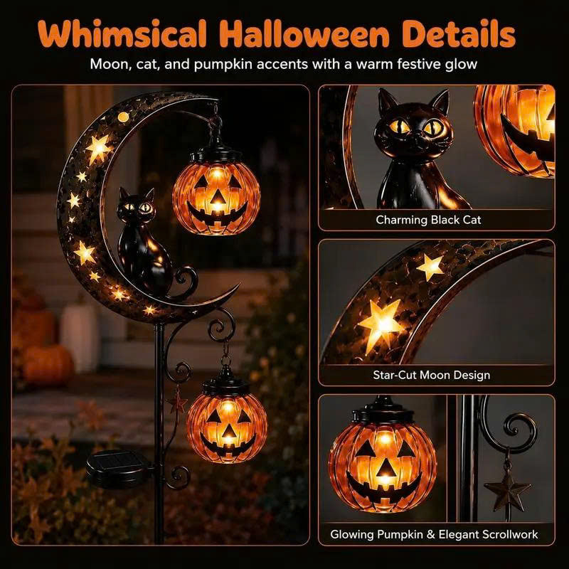 Solar Halloween Pathway Lights - Black Cat & Pumpkin Decor