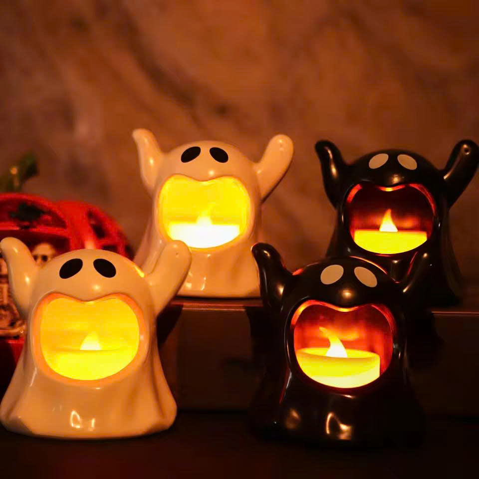 Halloween Ghost LED Candle Lamp: Flameless Tabletop Light Decor