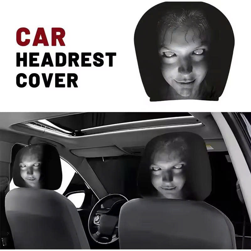 2Pack Spooky Ghost Face Headrest Covers for Cars - Halloween Auto Decor