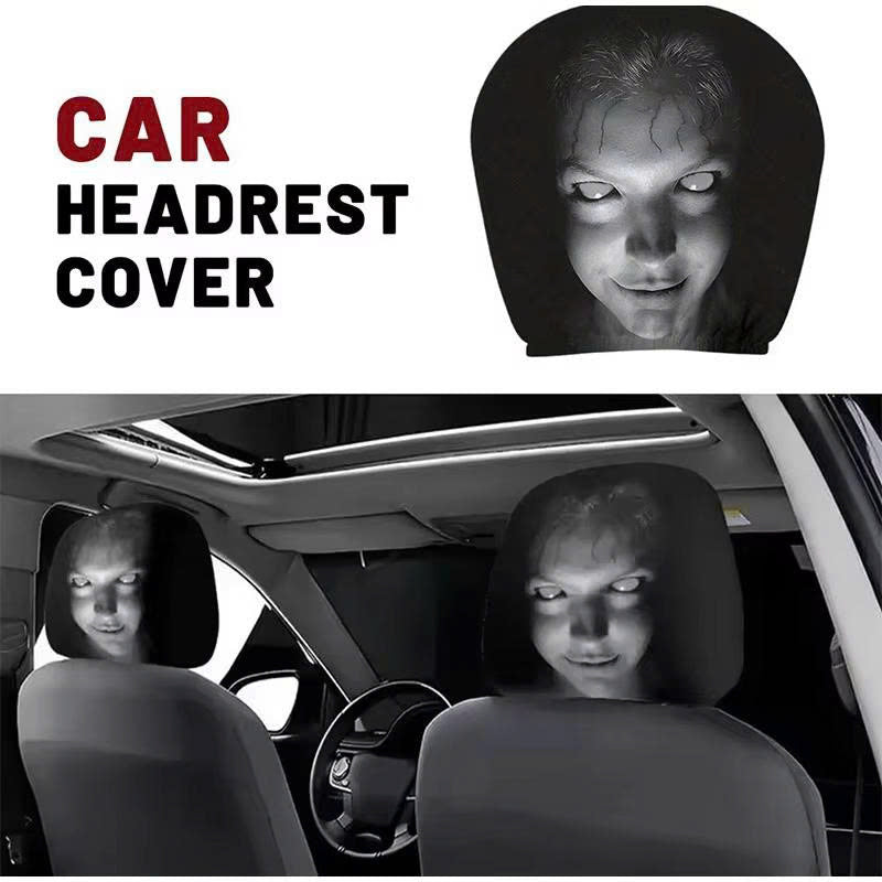 2Pack Spooky Ghost Face Headrest Covers for Cars - Halloween Auto Decor