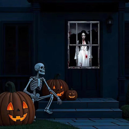 Halloween Bloody Ghost Woman Door Banner - Scary Window Backdrop Decor