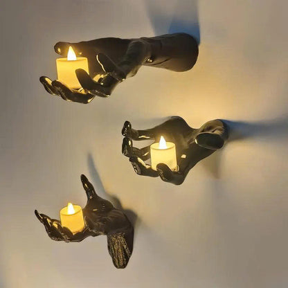 3PCS Wall Mounted Creepy Hands with LED Candles - Halloween Decor