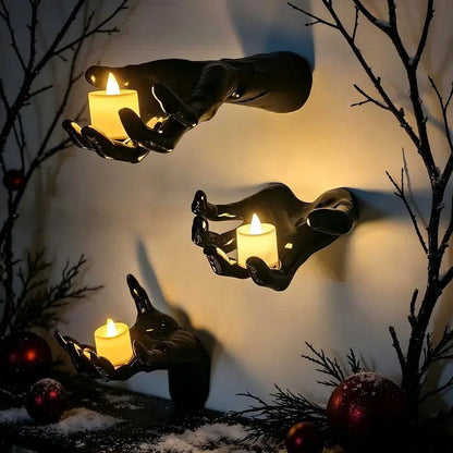 3PCS Wall Mounted Creepy Hands with LED Candles - Halloween Decor