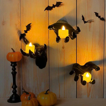 3PCS Wall Mounted Creepy Hands with LED Candles - Halloween Decor