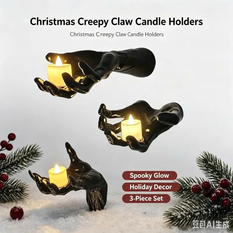 3PCS Wall Mounted Creepy Hands with LED Candles - Halloween Decor