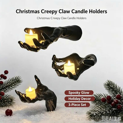 3PCS Wall Mounted Creepy Hands with LED Candles - Halloween Decor