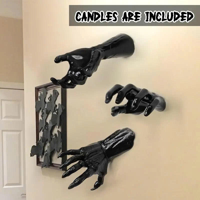 3PCS Wall Mounted Creepy Hands with LED Candles - Halloween Decor