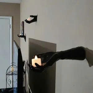 3PCS Wall Mounted Creepy Hands with LED Candles - Halloween Decor