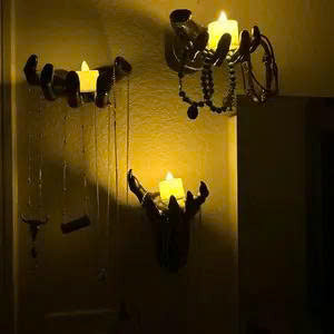 3PCS Wall Mounted Creepy Hands with LED Candles - Halloween Decor