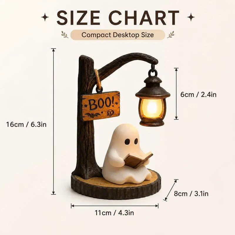 Cute Reading Ghost Figurine with LED Lantern - Halloween Table Decor