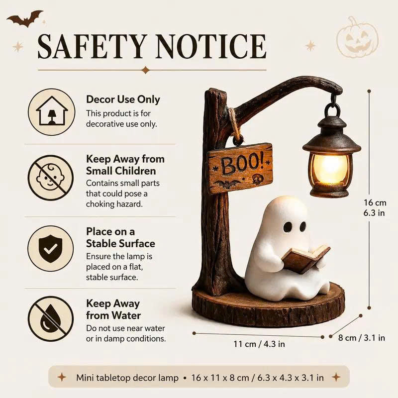 Cute Reading Ghost Figurine with LED Lantern - Halloween Table Decor