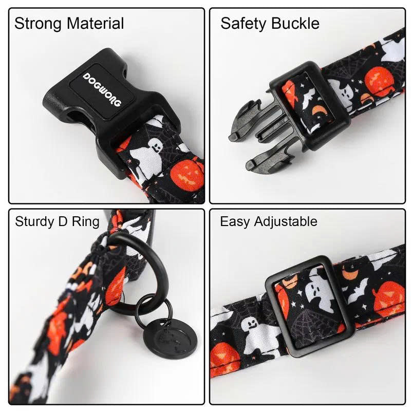 Adjustable Halloween Dog Collar - Soft Cotton Pumpkin Collar for Small Medium Large Dogs