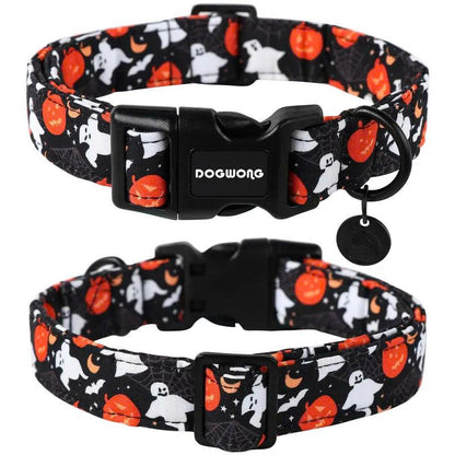Adjustable Halloween Dog Collar - Soft Cotton Pumpkin Collar for Small Medium Large Dogs