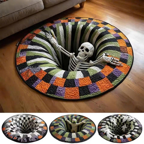 3D Optical Illusion Halloween Rug - Non-Slip Round Doormat