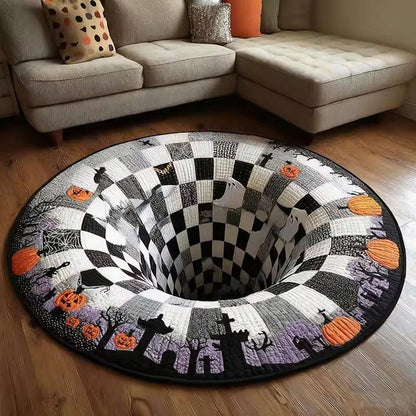 3D Optical Illusion Halloween Rug - Non-Slip Round Doormat