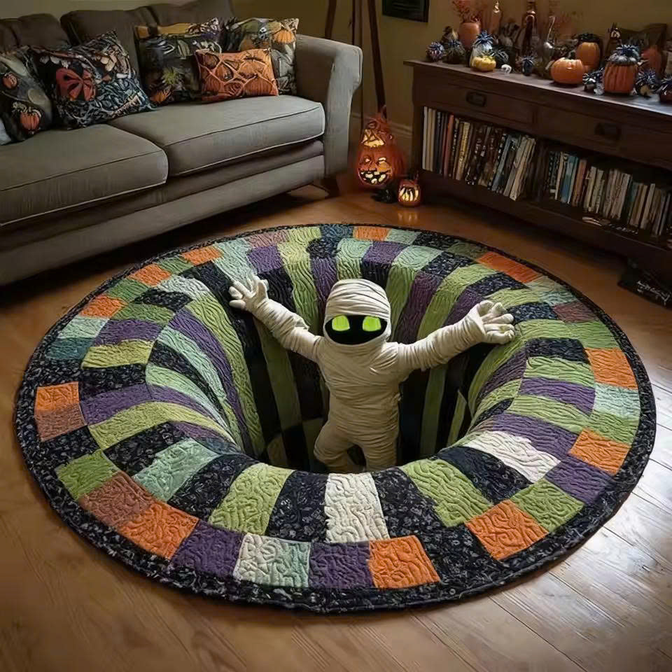 3D Optical Illusion Halloween Rug - Non-Slip Round Doormat