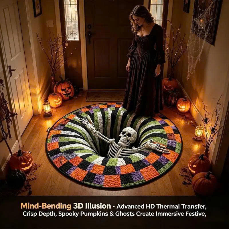 3D Optical Illusion Halloween Rug - Non-Slip Round Doormat