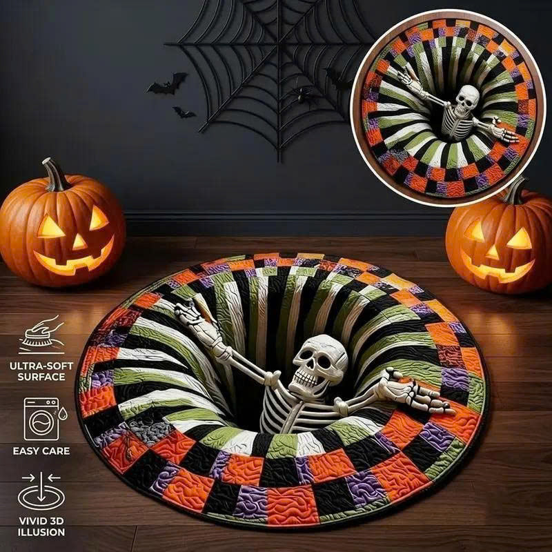 3D Optical Illusion Halloween Rug - Non-Slip Round Doormat