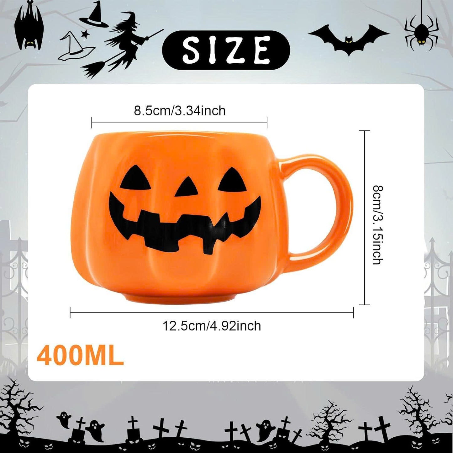 Ceramic Halloween Pumpkin Coffee Mug - 14 oz Jack O’Lantern Cup