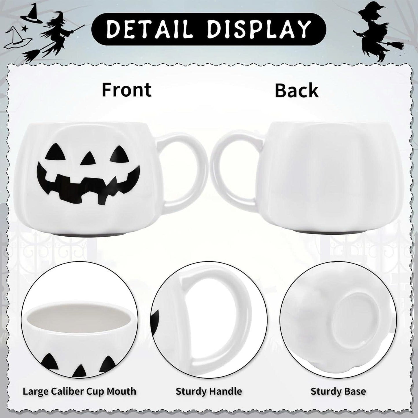 Ceramic Halloween Pumpkin Coffee Mug - 14 oz Jack O’Lantern Cup