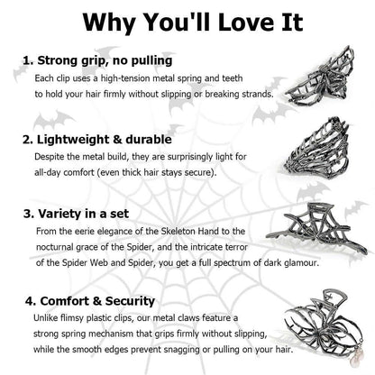 4PCS Gothic Metal Halloween Hair Claw Clips Set for Women