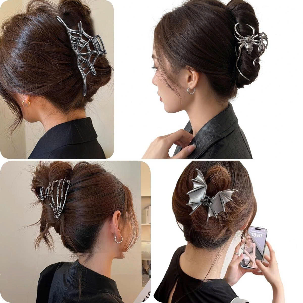 4PCS Gothic Metal Halloween Hair Claw Clips Set for Women