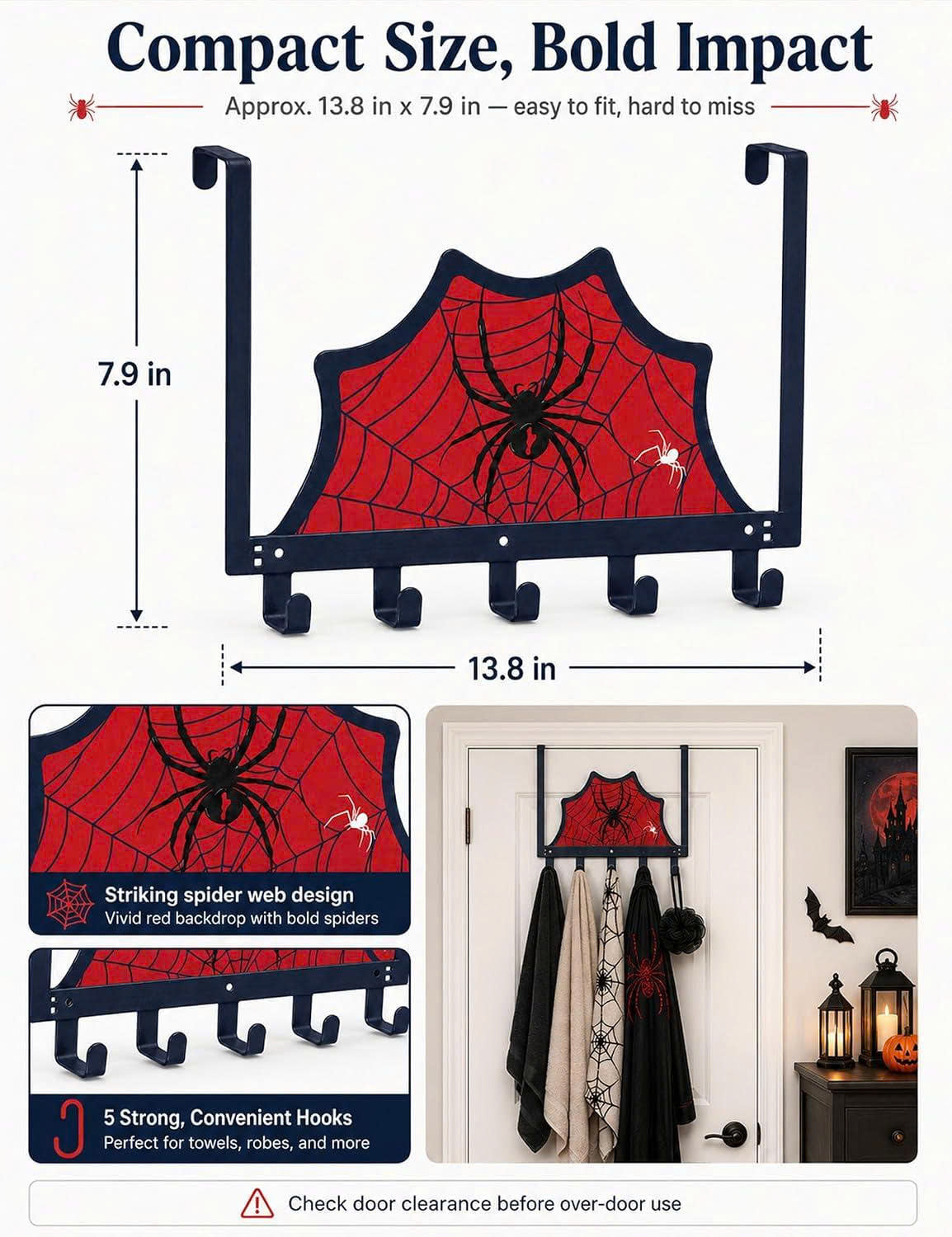 Spider Web Over The Door Hook Rack with 5 Hooks - Gothic Home Decor