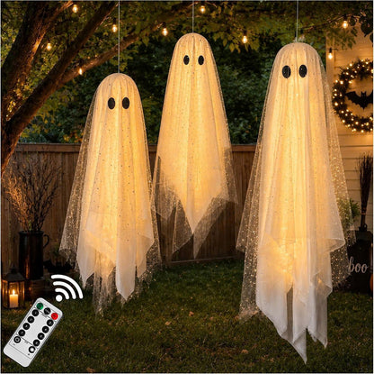 3PCS Lighted Hanging Ghost Halloween Decorations with Remote