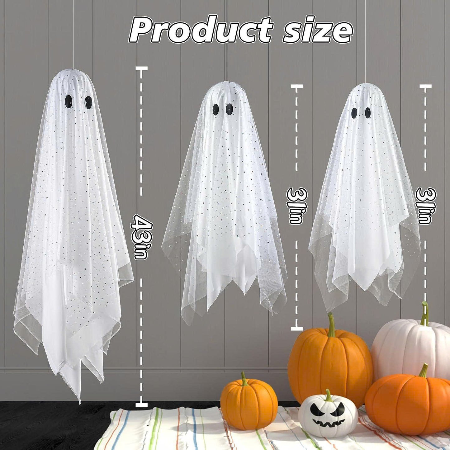 3PCS Lighted Hanging Ghost Halloween Decorations with Remote