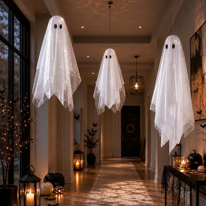 3PCS Lighted Hanging Ghost Halloween Decorations with Remote