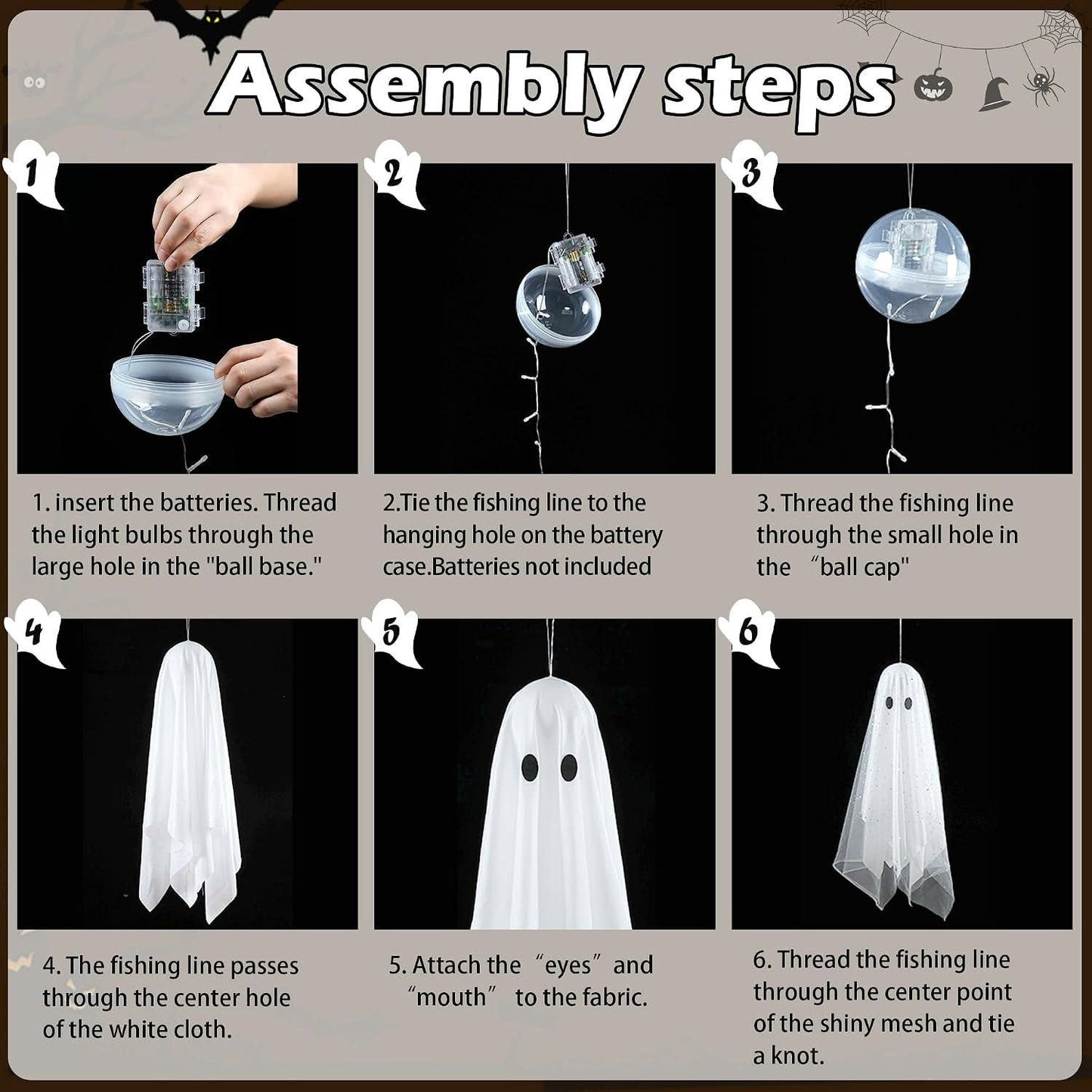 3PCS Lighted Hanging Ghost Halloween Decorations with Remote