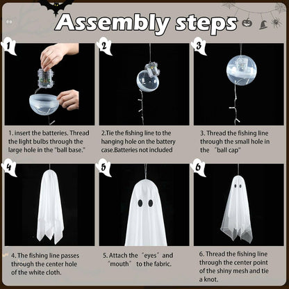 3PCS Lighted Hanging Ghost Halloween Decorations with Remote