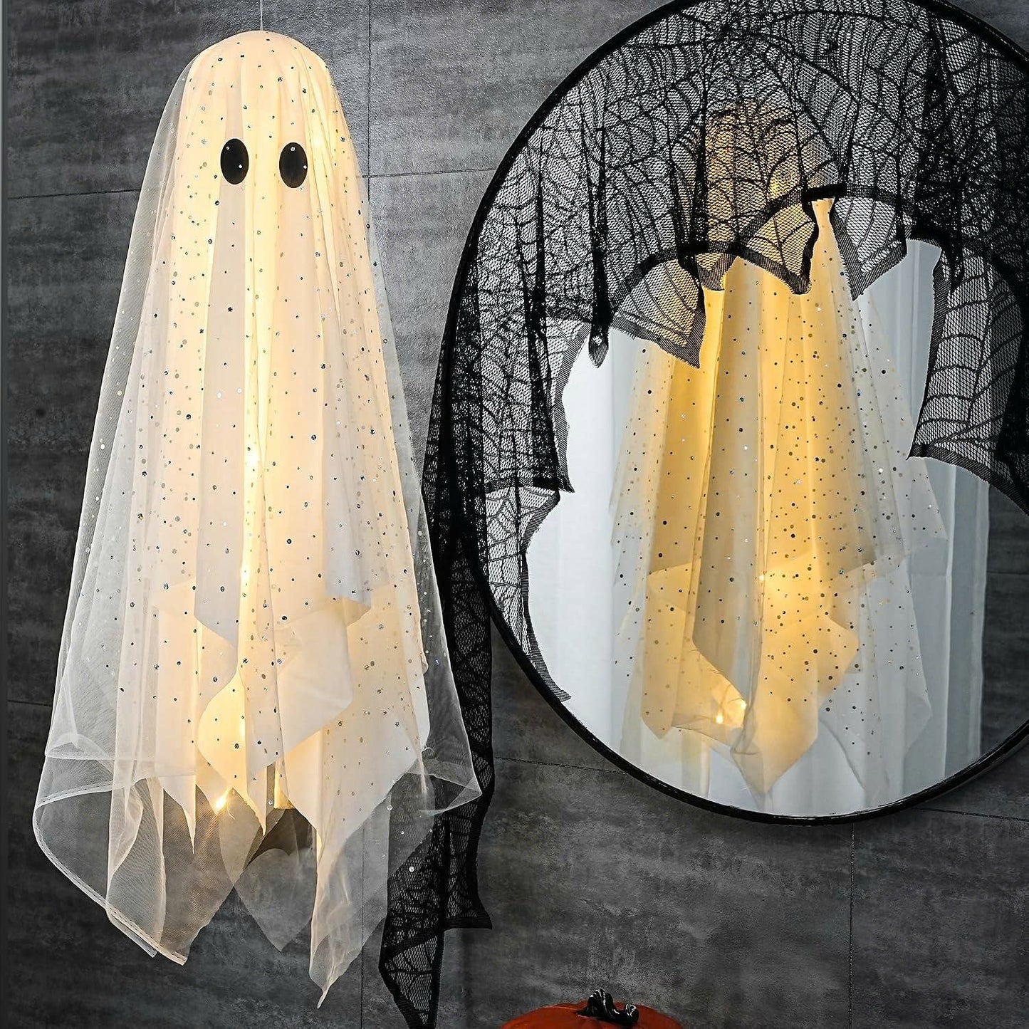 3PCS Lighted Hanging Ghost Halloween Decorations with Remote