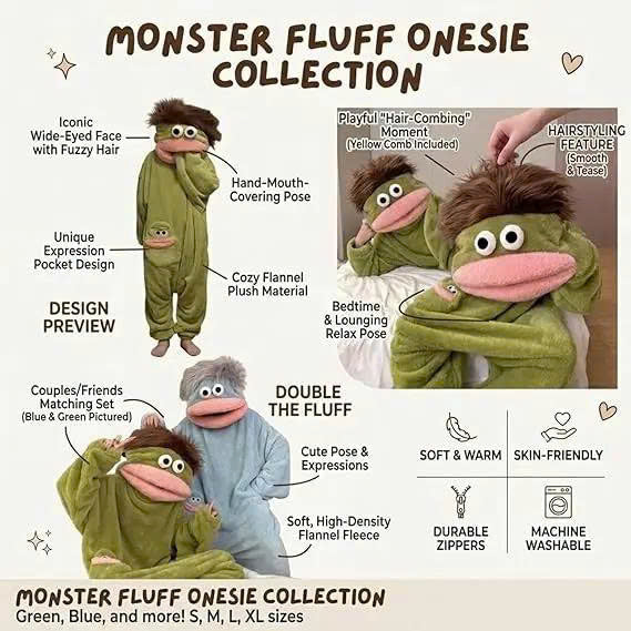 Funny Big Mouth Monster Onesie Pajamas with Giant Comb