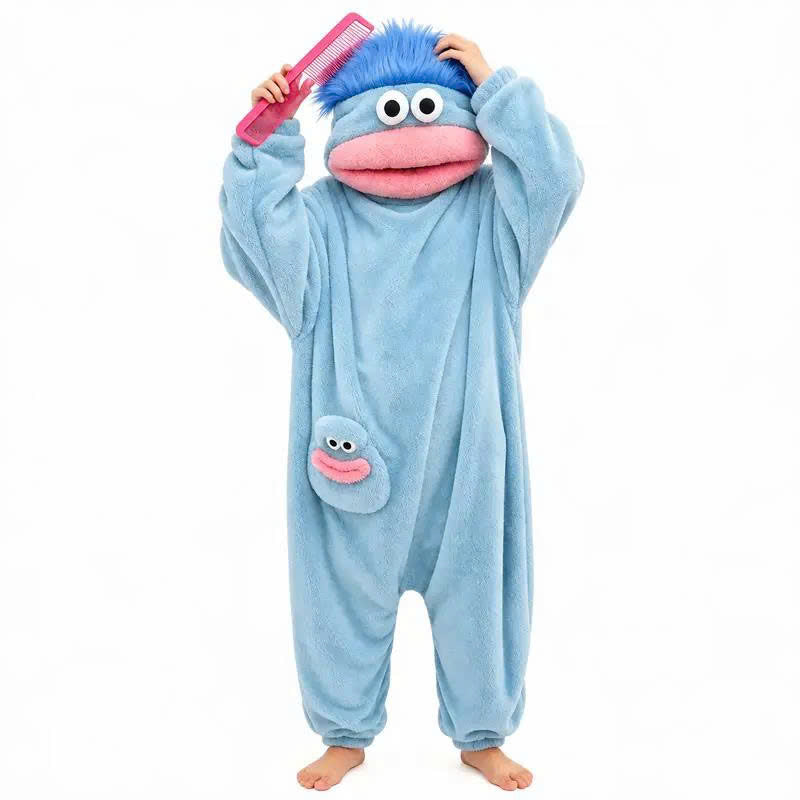 Funny Big Mouth Monster Onesie Pajamas with Giant Comb