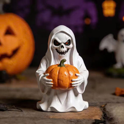 Halloween Resin White Ghost Holding Pumpkin Statue - Yard & Garden Decor