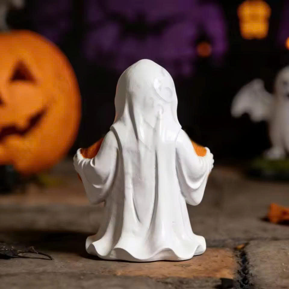 Halloween Resin White Ghost Holding Pumpkin Statue - Yard & Garden Decor