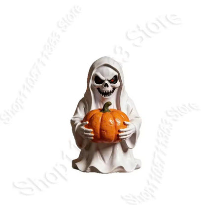 Halloween Resin White Ghost Holding Pumpkin Statue - Yard & Garden Decor