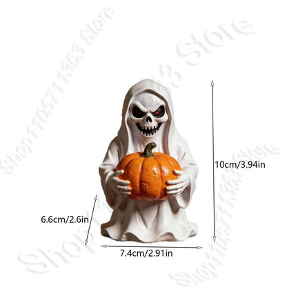 Halloween Resin White Ghost Holding Pumpkin Statue - Yard & Garden Decor