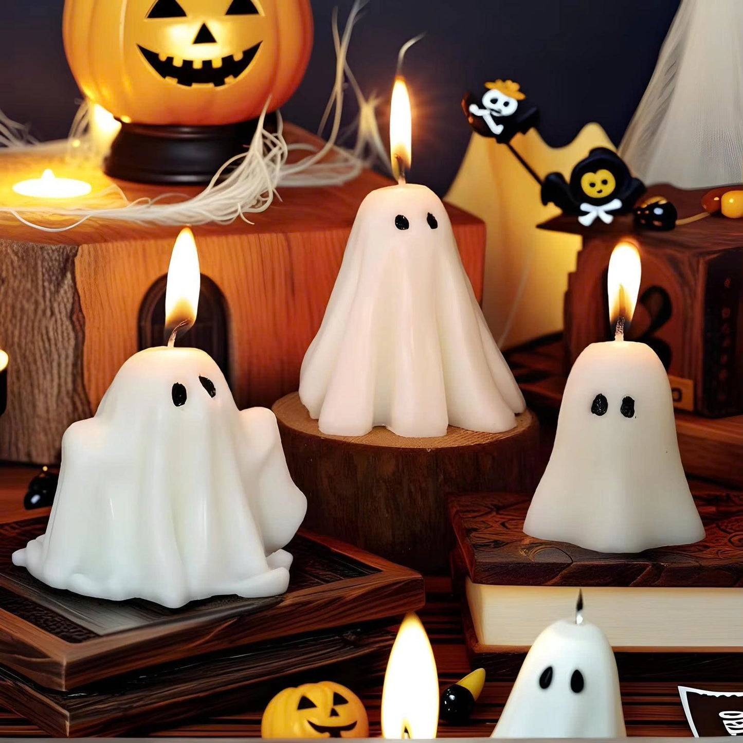 6PCS Halloween Ghost Candles - Soy Wax Cute Tabletop Decor